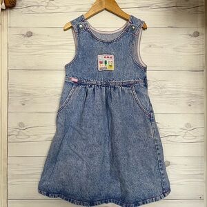 Vintage LEE Jeans Denim Jumper Dress Flowers Pockets Girls Size 6X